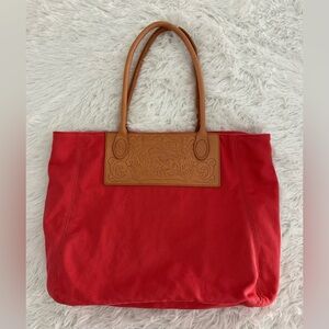 Lucky Brand‎ Leather Floral Embossed Patch Canvas Tote bag